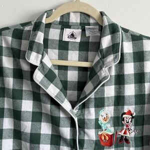 Disney Minnie Mouse Pajama Top Flannel Embroidered Vacay Lounge Womens L